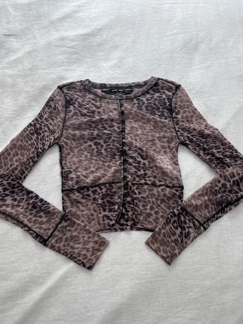 UO Leopard Print Mesh Button-Up top/cardigan